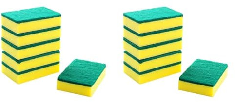 HOMESmith - Large Heavy Duty Scrub Sponge - Dual Sided Dish Washing & Cleaning Scourer - Absorbent, Non-Scratch, Reusable - Pack of 12,Yellow & Green