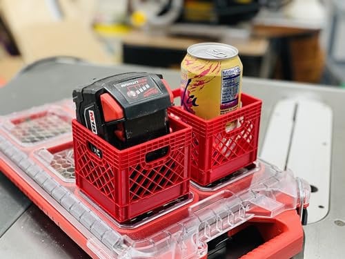 Milwaukee Packout Mini Crate, Storage Organizer for Tools, Mounting Feet & Adapter, Small Tool Holder, Black & Red (Red)