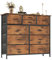 MUTUN Breite Kommode mit 10 großen Schubladen, Lagerung Stoff Schublade Einheit für Schlafzimmer Wohnzimmer Schrank Eingang, stabilem Metallrahmen, 100 x 30 x 98 cm, rustikal braun