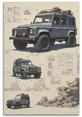 FYRCO Poster mit Vintage-Geländewagen, Motiv: Defender 110, klassisches SUV, dekoratives Gemälde, Leinwand-Poster, 40 x 60 cm