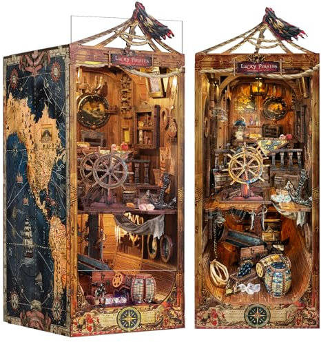 RONSTONE Book Nook Kit - DIY Puppenhäuser Booknook Kits mit Staubschutzhülle - DIY Miniatur Zeitalter der Segel 3D Holz Puzzle - Buchstütze Bücherregal Einsatz Dekor mit LED-Licht für Erwachsene