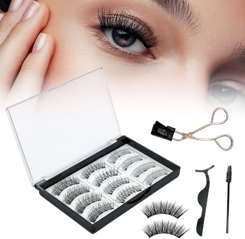 XQMMGO 12 Stück Magnetische Wimpern, Set Falsche Magnetic Eyelashes, Magnet Wimpern ohne Eyeliner, 3D Falsche Wimpern, Wasserdichtem Dünne Wimpern