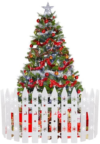 Alederways Weiße Weihnachtsbaumzäune, 30cm x 11cm Weihnachtsbaum Elch Schneeflocke Zaun Dekoration für Weihnachtsbaum Haus Party Dekoration 24pcs