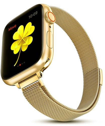 RYLIXAR Edelstahlarmband kompatibel mit Apple Watch Armband 42mm 46mm 45mm 41mm 40mm 44mm 38mm, Schmales Milanaise Metall Ersatzband für iWatch Series 11 10 9 8 7 6 5 4 SE Damen
