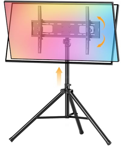 UEAKPIC Tripod TV Ständer für 25-70 Zoll, TV Boden-Ständer Unterstützt Neigungsverstellung von ±15°und 5-stufige Höhenverstellung, Fernseher Halterung Tragkraft 49 KG für Schlafzimmer, Außenbereiche
