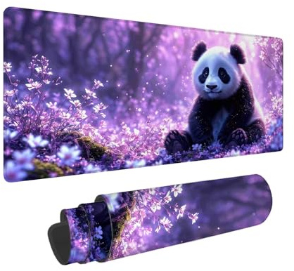 Gaming Mauspad 900 x 400 mm, XXL Mauspad Lila Panda, Großes Mousepad mit Vernähten Kanten, Wasserdicht und rutschfest Mouse Pad, Verbessert Präzision und Geschwindigkeit, Geschenke für Männer F-340