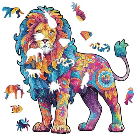 Wooden Jigsaw Puzzles for Adults Lion Wooden Puzzles Unique Animal Shape Puzzle for Adults and Kids 42x29.7cm with Wood Box Perfect for Home Decor and Gifts