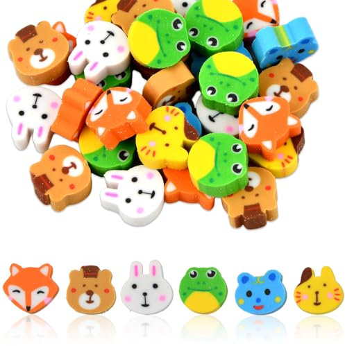 Dewocke 30 Pcs Radiergummi Set, Neuheit Radiergummis für Party Favors, Niedlicher Radiergummi, Bleistiftradiergummis, Cartoon-Radiergummis, Geeignet für Hausaufgabenbelohnungen (Tier)