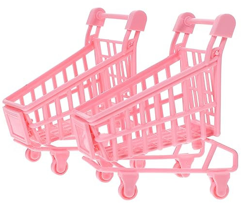 Toyvian 2 Pièces Mini-Chariot Corbeille Chariots Deux Panier Rangement Panier de Rangement Caddie en Plastique playmobile Jouets de Caddie Jouets de conteneur de Stockage Le Fer Rose