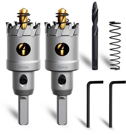 METOTY 2 Stück 30mm lochsäge metall，Hartmetall Lochsäge,Hartmetall Bohrer,mit Ein zusätzlicher nitrierter Stufenführungsbohrer gratis und L-Wrench,für Stahl Eisen Aluminum Metall