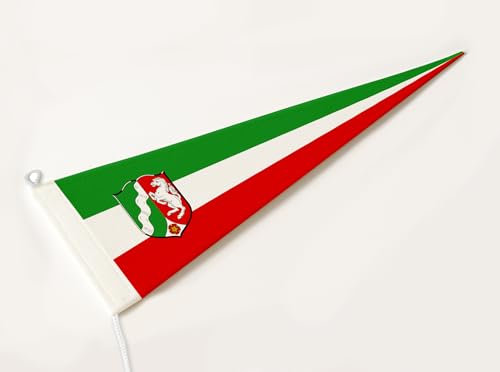 FLAGLY Premium Langwimpel Nordrhein-Westfalen 115g/m² Stoffgewicht, robustes und witterungsbeständiges Glanzpolyester - Wimpel Nordrhein-Westfalen, Fahnenmast Zubehör (150x40 cm)