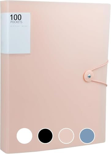 Porte-vues A4 à 100 pochettes - Robuste - Avec pochettes en plastique - Multifonction - Pour le bureau et les affaires (rose)
