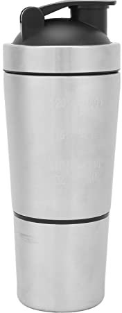 Botella de agitador de acero inoxidable, botella de agitador de proteínas con escala de metal portátil de doble aislada aspiradora Copa para amantes del gimnasio adolescentes