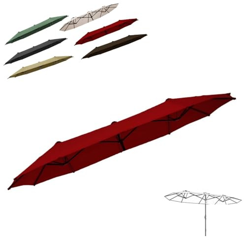 ZIUSFAC Oval Sonnenschirmbezug 12-Rippen Sonnenschirm Ersatzbezug 460cm Sonnenschirm-Stoffbezug Doppelsonnenschirm Bezug Ersatz Abdeckung Terrassenschirm Ersatzdach(Burgundy)