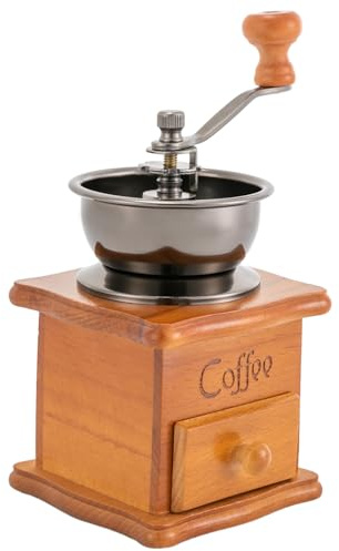 Retro Manuelle Kaffeemühle, 9.5 * 6.5 * 16cm Handkurbel Holzschublade Bohnenmühle mit Keramischen Mahlkern, Handmühle für Kaffeebohnen