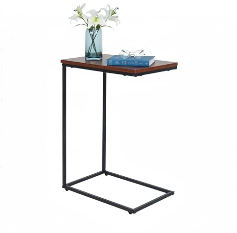 Relaxdays side table, HxWxD: 61x45x30 cm, MDF, metal, C-shape, sofa table for sliding under, industrial, brown/black