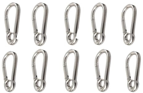 carabiner clip, 304 Stainless Steel Spring Snap Hook - Key Ring Buckle outdoor 300 Lbs Heavy Duty safety hook hoist buckle chain pet rop(10 Pcs)