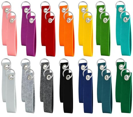 28 PCS Schlüsselanhänger Filz Rohling, Filz Schlüsselanhänger Rohlinge | Mit Edelstahl-Ring für DIY Handwerk Beschriftung Dekoration, 14 Farben (13 x 3 cm)