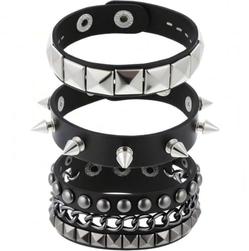 PYEUIFT Bracciale Uomo Punk Borchie Emo Accessori Rock Gotico Braccialetto Pelle Donna Anni 80 Accessorio Stile Punk Rock Gothic Per Uomini E Donne