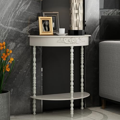 Dexinhdh Console Demi-Lune Cannelée, Console D'entrée Moderne en Bois À 2 Niveaux avec Structure en Fer Forgé, Table D'appoint Étroite Et Incurvée pour Salon, Couloir, Hall D'entrée(C)