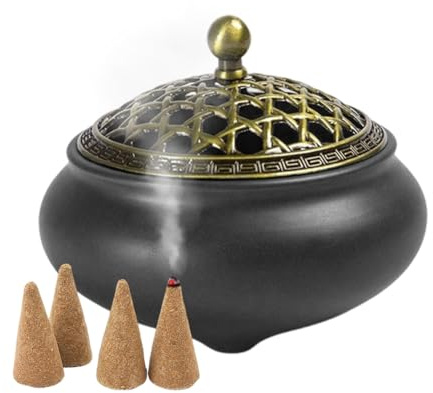 Vintage Keramik-RäUchergefäß, Metalldeckel Und Feuerfester RäUcherstäBchenhalter, Runde Chinesische Porzellan-RäUcherschale FüR Schlafzimmer, Wohnzimmer, BüRo, Yoga Und Meditation