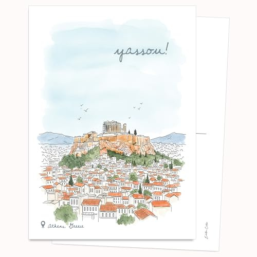Edition Colibri Postkarte - Illustration von Athen | Set mit 10 flachen Karten (A6) – Rückseite zum Beschreiben