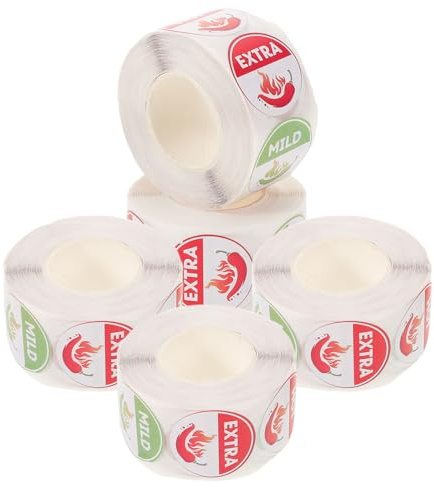 Homoyoyo 5 Rolls 4-Level Spicy Warning Stickers 25mm Circular Chili Pepper Labels Food Caution Decals for Hot Sauce Bottles and Chili Party Seasoning