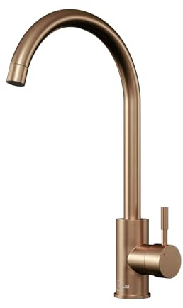 Flode WRAS Approved Kitchen Mixer Tap – Brushed Copper – Modern High Arc Monobloc Sink Mixer – Designer Single Lever Tap