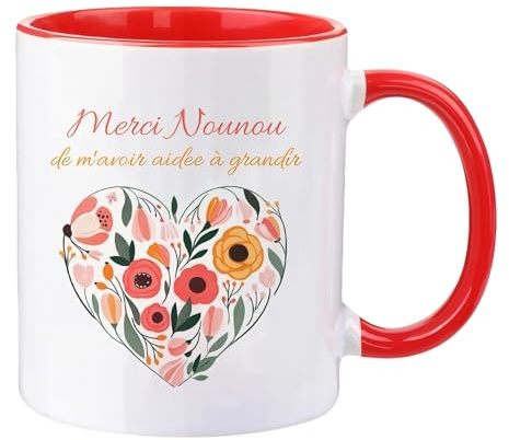 AHEZQILU Cadeau Nounou, Mug Merci Nounou, Tasse Motif Coeur Floral, Idee Originale Fin De Contrat, Tasse Assistante Maternelle, Cadeau Personnalisé Remerciement Creche, Cadeau Unique