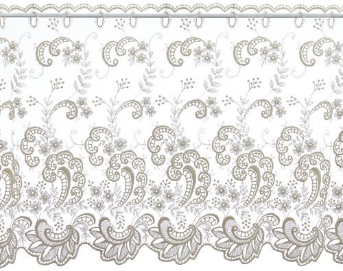 Plauener Spitze by Modespitze, Store Bistro Gardine Tüllgardine Florentiner Scheibengardine mit Stangendurchzug, hochwertige Stickerei, Höhe 57 cm, Breite 178 cm, Creme