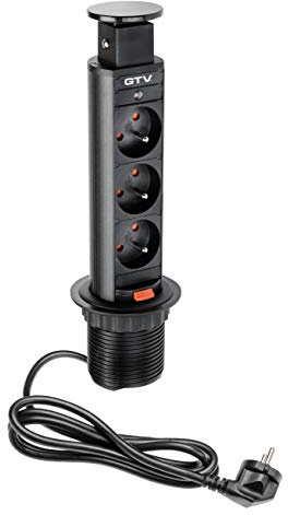 Ausziehbare Schreibtisch-Steckdosenleiste Ø 60 mm, 3 x French (schwarz)
