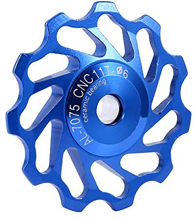 Dioche 2Pcs Fahrrad Keramikrolle, Ceramic Pulley Aluminiumlegierung Schaltwerk Führungsrolle Teil Zubehör für MTB-Bike (11T-Blau)