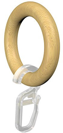 Flairdeco Gardinenringe/Ringe mit Faltenhaken, Holz, Buche lackiert, 41/27 mm, 16 Stück