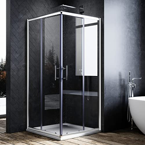 ELEGANT 900 x 900 Shower Enclosure Corner Entry Shower Cubicle and Tray Sliding Shower Doors with Tray