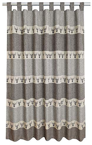SeGaTeX home fashion Hochwertiger Schlaufen-Dekoschal Alpin Hirsch braun Exklusiver Landhaus-Vorhang mit 8 Schlaufen HxB 145 x 130 cm