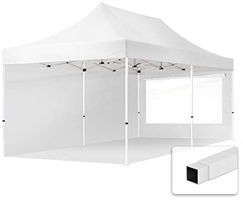 TOOLPORT Gazebo Pieghevole Giardino 3x6m - 2 Laterali (finestre panoramiche) Telo 700N Poliestere Idrorepellente Padiglione Mercati Sagre Bianco