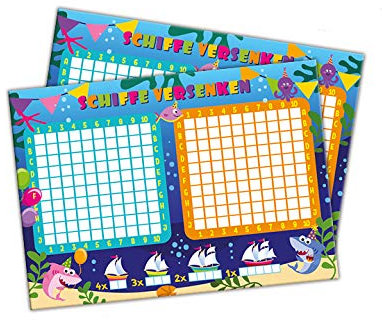 10 x Schiffe versenken Hai Piraten-Party Kinderspiele Mitgebsel Gastgeschenk beim Geburtstag Kindergeburtstag Jungen Mädchen Schatzsuche