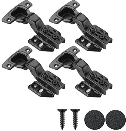 JQK Cabinet Hinges Black, 100 Degree Soft Closing Insert Door Hinge for Frameless Cabinet with Door Bumper, Stainless Steel Matte Black Finish, 4 Pack, CH102-PB-P4