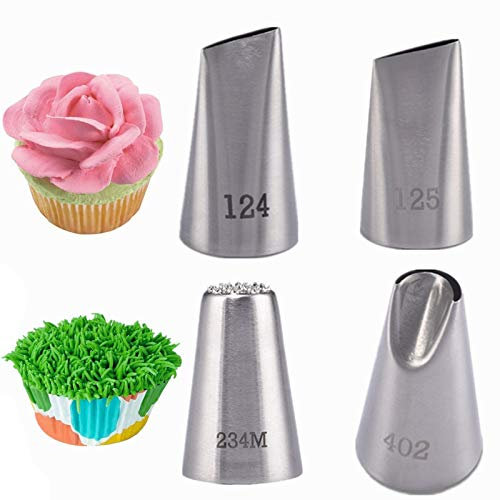 Set di ugelli per tubazioni, 4 pezzi in acciaio inox a forma di fiore, per decorare torte, cupcake, pasticceria, fondente (4 pezzi)