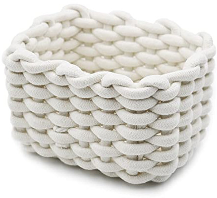 Icegrey Aufbewahrungskorb Baumwolle Strickkorb Dekorative NatüRliche Rechteck Wasserdichter Aufbewahrungsboxen Organisatoren für Babyzimmer, Schlafzimmer, Wohnzimmer Weiß Small