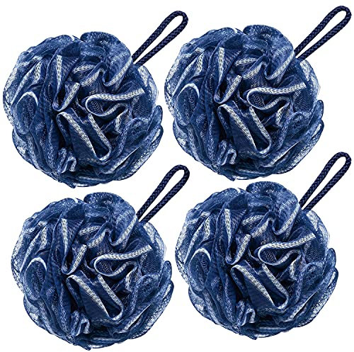 VANZAVANZU Lot de 4 éponges de bain en loofah - 80 g - Pour homme et femme - Bleu marine