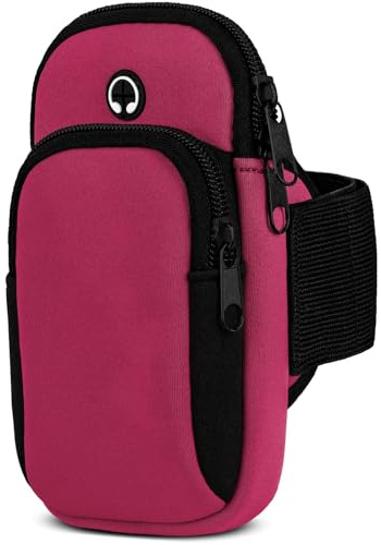 moex Handytasche Joggen für Samsung Galaxy A41 Sportarmband Handy aus Neopren, Handyhalterung Arm zum Laufen Sport Armband, Laufarmband mit 2 Fächern, Lauftasche Jogging - Pink