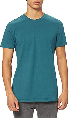 URBAN CLASSICS Stretch T-Shirt with Round Neckline, Basic Tee with Figure-Hugging Cut, Short-Sleeve Elastic Men's T-Shirt, Regular Fit, 100% Jersey Cotton, Colour: Teal, Size: M