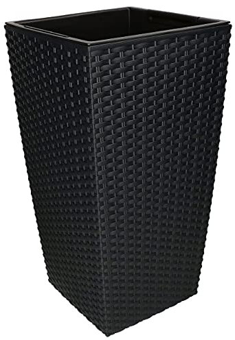 KOTARBAU® - Vaso da fiori in rattan quadrato con vaso interno, colore antracite, misura: 240 x 240 x 449 mm
