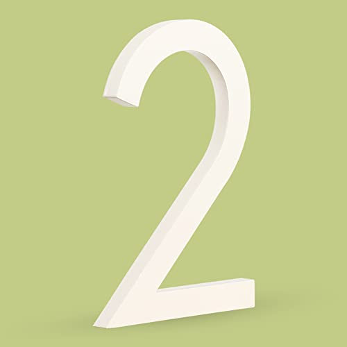 HASWARE Schwimmende Hausnummer 6 Zoll (15 cm) Stilvolle Türnummern Alphabet Plaque Straße Privatadresse Ziffern (2, Weiß)