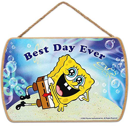 Nickelodeon SpongeBob Schwammkopf zum Aufhängen aus Holz – Best Day Ever SpongeBob-Schild