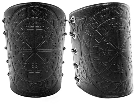 DONGKER Geprägte Armschützer,2 Stück Vintage Lederarmschienen, Verstellbare Mittelalterliche PU-Leder Armschienen für Männer und Frauen