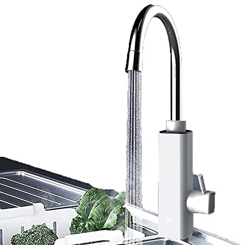 Desconocido Grifo Mezclador de Agua Caliente Instantánea Faucet de Cocina Eléctricos Sin Tanque 3S de Calentamiento Rápido con Pantalla Digital Grifos de Agua Fría y Caliente para Baño,White,40cm