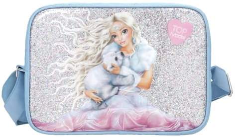 Depesche 11997 TOPModel Iceworld - Umhängetasche in Hellblau mit Model-Motiv und Glitzer-Hintergrund, Tasche mit Reißverschluss und längenverstellbarem Tragegurt