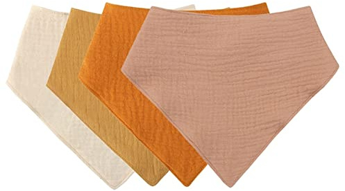 LICHENGTAI 4 Stück Baby Dreieckstuch Lätzchen, Weiche & Absorbierende Musselin Halstüch mit Verstellbares Druckknopf, Baby Sabberlätzchen für Jungen Mädchen Neugeborene Kleinkinder